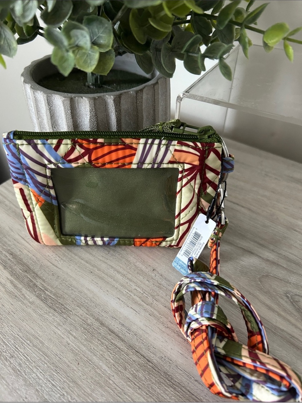 Vera Bradley Floral Multicolor Quilted lanyard -Green Trim NWT. Never used